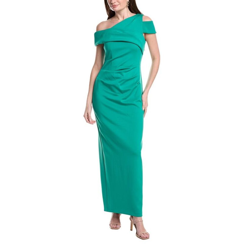 Adrianna Papell Womens Asymmetrical Drape Slim Column Gown, Green